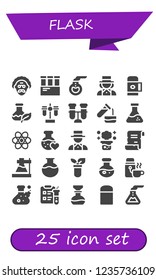 Vector icons pack of 25 filled flask icons. Simple modern icons about  - Scientist, Test tube, Florence flask, Magician, Thermo, Flask, Chemistry, Love potion, Chemical reaction, Spell