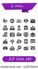 Vector icons pack of 25 filled e-mail icons. Simple modern icons about  - Mailbox, Email, Arroba, Mail, Envelope, Mailing