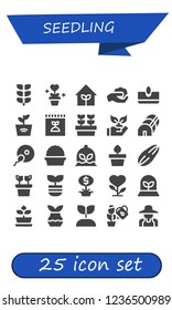 Vector icons pack of 25 filled seedling icons. Simple modern icons about  - Growing plant, Plant, Garden, Gardening, Sow, Fertilizer, Plants, Planting, Greenhouse, Fertilization, Seed, Gardener