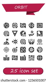 Vector icons pack of 25 filled orbit icons. Simple modern icons about  - World, Map, Earth, Earth grid, Worldwide, Solar system, Earth globe, Planet earth