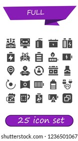 Vector icons pack of 25 filled full icons. Simple modern icons about  - Beer bottle, Size, Water bottle, Battery, Virtual reality, Full battery, Diminish, Rotate, Panorama, Charge, Dark beer