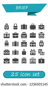 Vector icons pack of 25 filled brief icons. Simple modern icons about  - Suitcase, Briefcase, Case