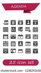 Vector icons pack of 25 filled agenda icons. Simple modern icons about  - Calendar, Agenda