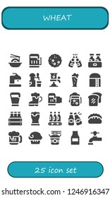 Vector icons pack of 25 filled wheat icons. Simple modern icons about  - Noodles, Beer, Bread, Beer tap, Harvest, Beers, Muffin, Beer bottle
