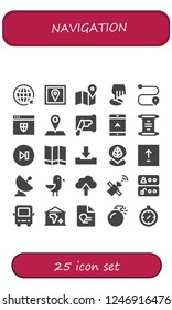 Vector icons pack of 25 filled navigation icons. Simple modern icons about  - Travel, Gps, Map, Position, Route, Website, Placeholder, Spreading, Navigation, Scroll, Next, Download