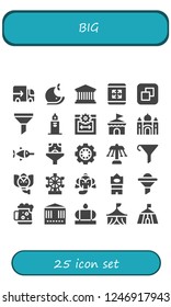 Vector icons pack of 25 filled big icons. Simple modern icons about  - Lorry, Whale, Pantheon, Maximize, Size, Funnel, Clock tower, Web size, Circus, Taj mahal, Swordfish, Data