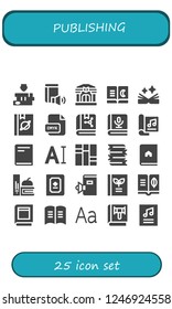 Vector icons pack of 25 filled publishing icons. Simple modern icons about  - Books, Book, Library, Cmyk, Magazine, Typography, Poster