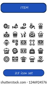 Vector icons pack of 25 filled item icons. Simple modern icons about  - Weight, Money, Bucket, Branches, Hipster, Weights