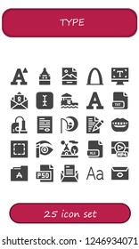 Vector Icons Pack Of 25 Filled Type Icons. Simple Modern Icons About  - Font, Galata Tower, Jpg, Gateway Arch, Typography, Letter, Typing, Bungalow, Txt, Vacuum, Dreamworks, Smile