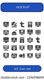 Vector icons pack of 25 filled mockup icons. Simple modern icons about  - Computer, Salver, Tumblr
