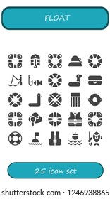 Vector icons pack of 25 filled float icons. Simple modern icons about  - Lifebuoy, Bait, Lifesaver, Pamela, Fishing, Rubber ring, Float, Duck, Lifejacket, Buoy