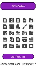 Vector icons pack of 25 filled organize icons. Simple modern icons about  - File, Folders, Folder, Archive, Drawers