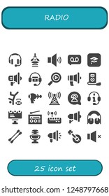 Vector icons pack of 25 filled radio icons. Simple modern icons about  - Headphones, Fernsehturm berlin, Volume, Recording, Itunes, Megaphone, Multimedia, Communication, Mp player