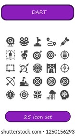 Vector icons pack of 25 filled dart icons. Simple modern icons about  - Goal, Frog, Track, Dart, Target, Archery, Dart board, Dartboard, Makibishi