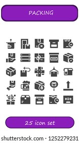 Vector icons pack of 25 filled packing icons. Simple modern icons about  - Package, Box, Dark beer, Side up, Tape