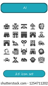 Vector icons pack of 25 filled ai icons. Simple modern icons about  - Robot, Car, Cyborg, Shorts, Automaton, Psd, Intelligence, Artificial intelligence