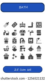 Vector icons pack of 25 filled bath icons. Simple modern icons about  - Shower, Soap, Sewing box, Duck, Gel, Basin, WASHING HANDS, Robe, Faucet, Towel, Bucket, Antiseptic, Hotel