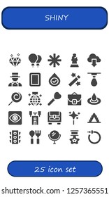 Vector icons pack of 25 filled shiny icons. Simple modern icons about  - Diamond, Balloons, Star, Bishop, Cloud, Magician, Mirror, Blood, Magic, Drop, Lollipop, Mirror ball, Case