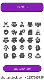 Vector icons pack of 25 filled profile icons. Simple modern icons about  - Network, Avatar, Woman, Cat, Profile, Placeholder, Placeholders, User, Mind, Human