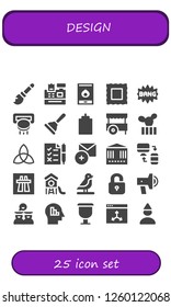 Vector icons pack of 25 filled design icons. Simple modern icons about  - Broomstick, Cash register, Fire, Stamp, Comic, Slot machine, Plunger, Sauce, Cart, Cactus, Triquetra