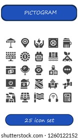 Vector icons pack of 25 filled pictogram icons. Simple modern icons about  - Umbrella, Placeholder, Save energy, Safebox, Beer, Online shop, Chip, Blood, Swimming pool, Car, Calendar