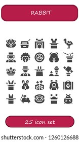 Vector icons pack of 25 filled rabbit icons. Simple modern icons about  - Hamster, Pet, Trick, Magician, Ostrich, Hedgehog, Kamon, Chameleon, Magic hat, Magic trick, Magic, Rabbit