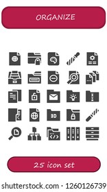 Vector icons pack of 25 filled organize icons. Simple modern icons about  - File, Folder, Folders, Drawers