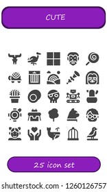 Vector icons pack of 25 filled cute icons. Simple modern icons about  - Skull, Flamingo, Delicious, Dracula, Lollipop, Turtle, Treats, Rainbow, Bpee, Sloth, Cactus, Gummy, Robot