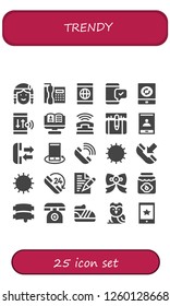 Vector icons pack of 25 filled trendy icons. Simple modern icons about  - Native american, Telephone, Smartphone, Recruitment, Phone, Sun, Letter, Bow tie, Jam, Ribs, Shoe, Owl