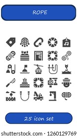 Vector icons pack of 25 filled rope icons. Simple modern icons about  - Price tag, Net, Carabiner, Lifesaver, Label, Rope, Sailor, Death penalty, Pulley, Buoy, Cableway, Skip rope