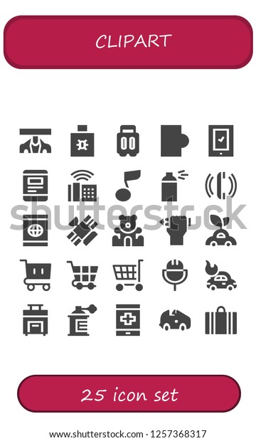 Vector icons\
pack of 25 filled clipart icons. Simple modern icons about  - Car,\
Spray, Suitcase, Smartphone, Phone, Musical note, Telephone,\
Satellite, Teddy bear, Pencil, Shopping\
cart