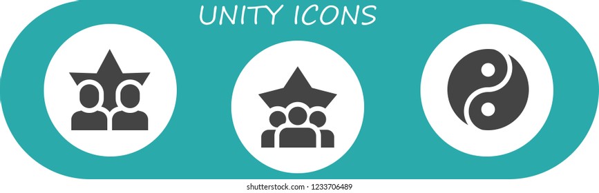 Vector icons pack of 3 filled unity icons. Simple modern icons about  - Friends, Teamwork, Yin yang