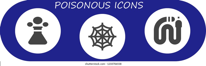 Vector icons pack of 3 filled poisonous icons. Simple modern icons about  - Poison, Spider web, Snake