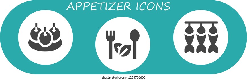 Vector icons pack of 3 filled appetizer icons. Simple modern icons about  - Bitterballen, Salad, Dried fish