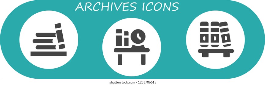 Vector icons pack of 3 filled archives icons. Simple modern icons about  - Bookshelf