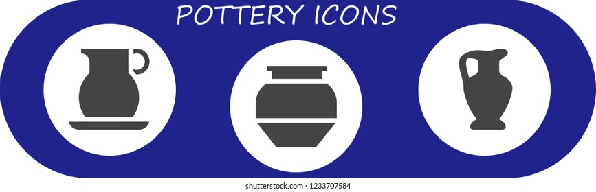 Vector icons pack of 3 filled pottery icons. Simple modern icons about  - Jug, Pottery, Vase