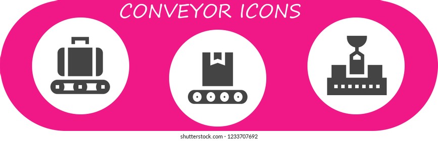Vector icons pack of 3 filled conveyor icons. Simple modern icons about  - Conveyor
