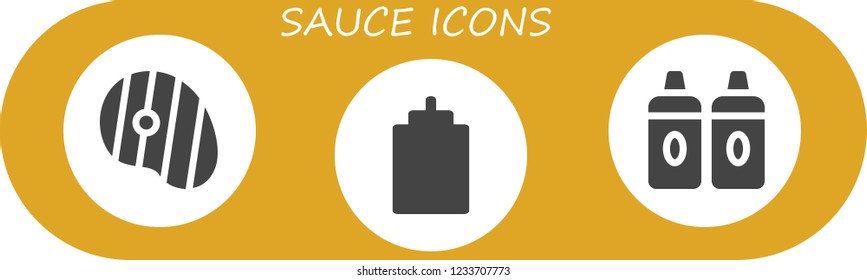 Vector icons pack of 3 filled sauce icons. Simple modern icons about  - Steak, Sauce, Sauces