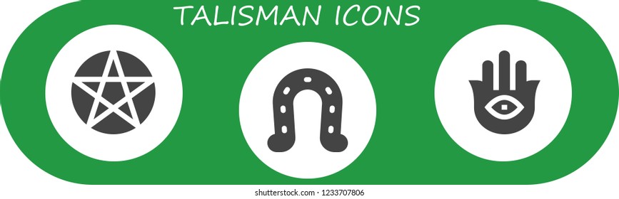 Vector icons pack of 3 filled talisman icons. Simple modern icons about  - Pentacle, Horseshoe, Hamsa