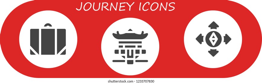 Vector icons pack of 3 filled journey icons. Simple modern icons about  - Baggage, Pagoda, Destination