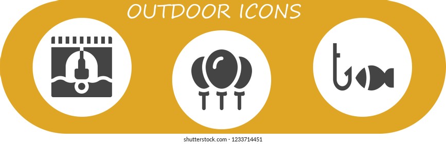 Vector icons pack of 3 filled outdoor icons. Simple modern icons about  - Bungee jumping, Balloons, Fishing