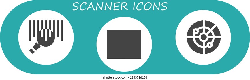 Vector icons pack of 3 filled scanner icons. Simple modern icons about  - Barcode, Radar