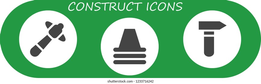 Vector icons pack of 3 filled construct icons. Simple modern icons about  - Hammer, Cone