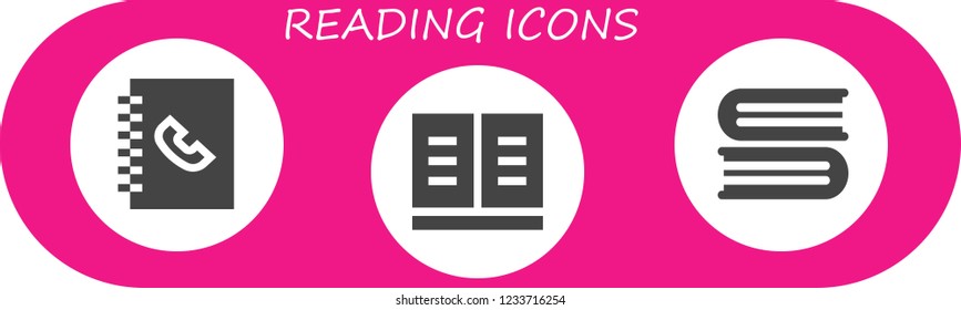 Vector icons pack of 3 filled reading icons. Simple modern icons about  - Phone book, Book, Books