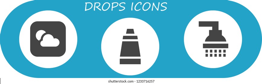 Vector icons pack of 3 filled drops icons. Simple modern icons about  - Weather, Ointment, Shower