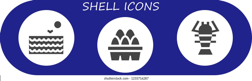 Vector icons pack of 3 filled shell icons. Simple modern icons about  - Sea, Eggs, Lobster