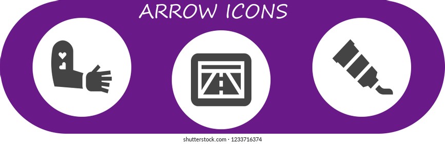 Vector icons pack of 3 filled arrow icons. Simple modern icons about  - Tattoo, Gps, Tube