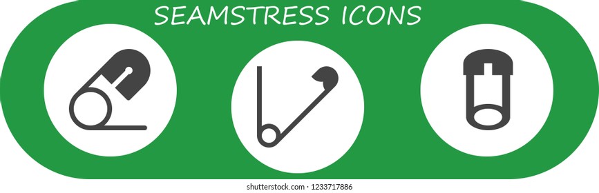 Vector icons pack of 3 filled seamstress icons. Simple modern icons about  - Safety pin