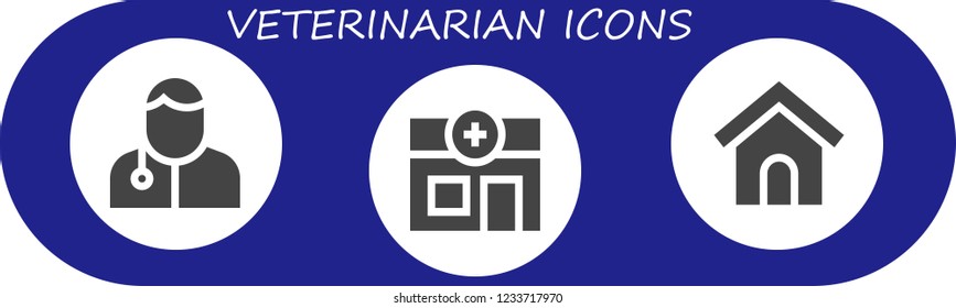 Vector icons pack of 3 filled veterinarian icons. Simple modern icons about  - Veterinarian, Veterinary, Dog house