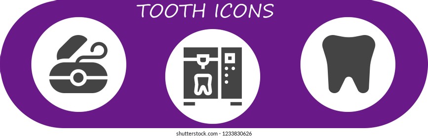 Vector icons pack of 3 filled tooth icons. Simple modern icons about  - Dental floss, Tooth